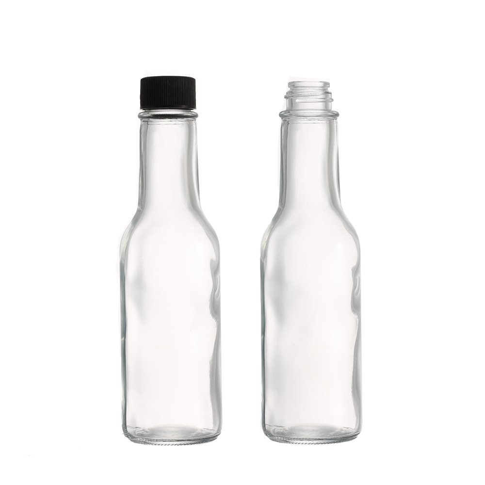 Empty 3oz 5oz 8oz 150ml 250ml clear Woozy Chili Salad ketchup Hot Sauce glass bottle with black cap