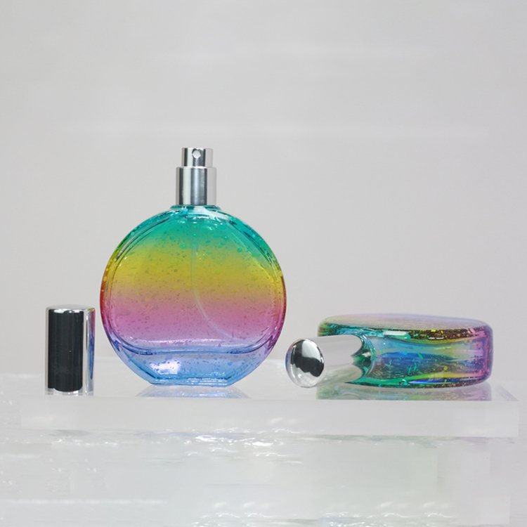 Custom Factory Direct Multicolour Gradient Spray Aluminum Perfume Spray-head 50ml Perfume Glass Bottle
