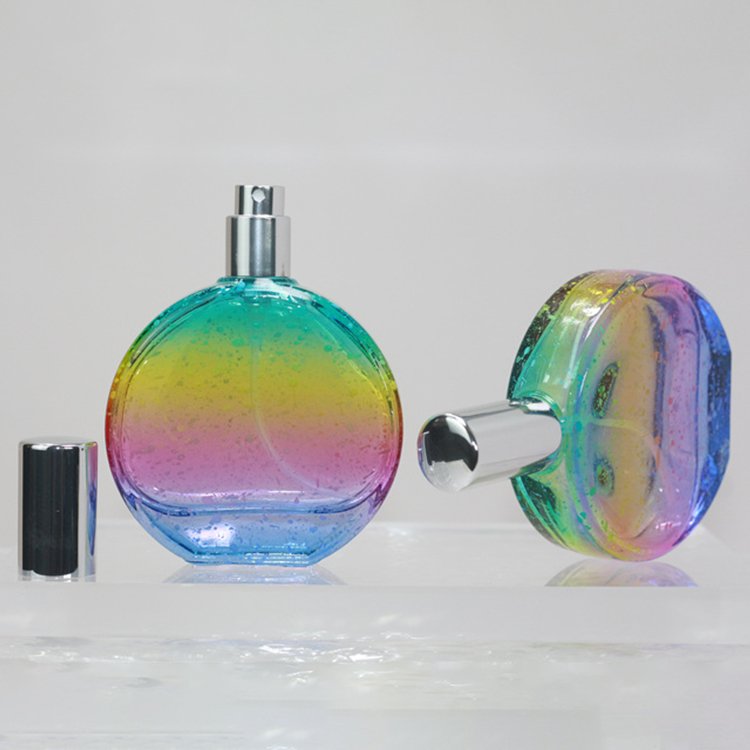 Custom Factory Direct Multicolour Gradient Spray Aluminum Perfume Spray-head 50ml Perfume Glass Bottle