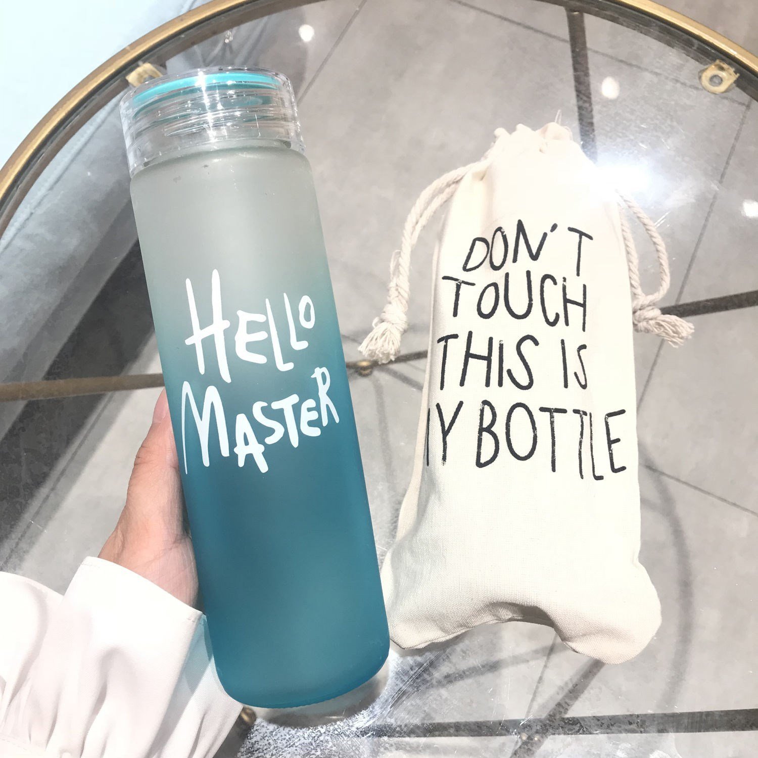 Wholesale Price Colorful Letter Glass Tea Bottle With Cloth Cover Frosted Portable Bottle Glass Water Bottle