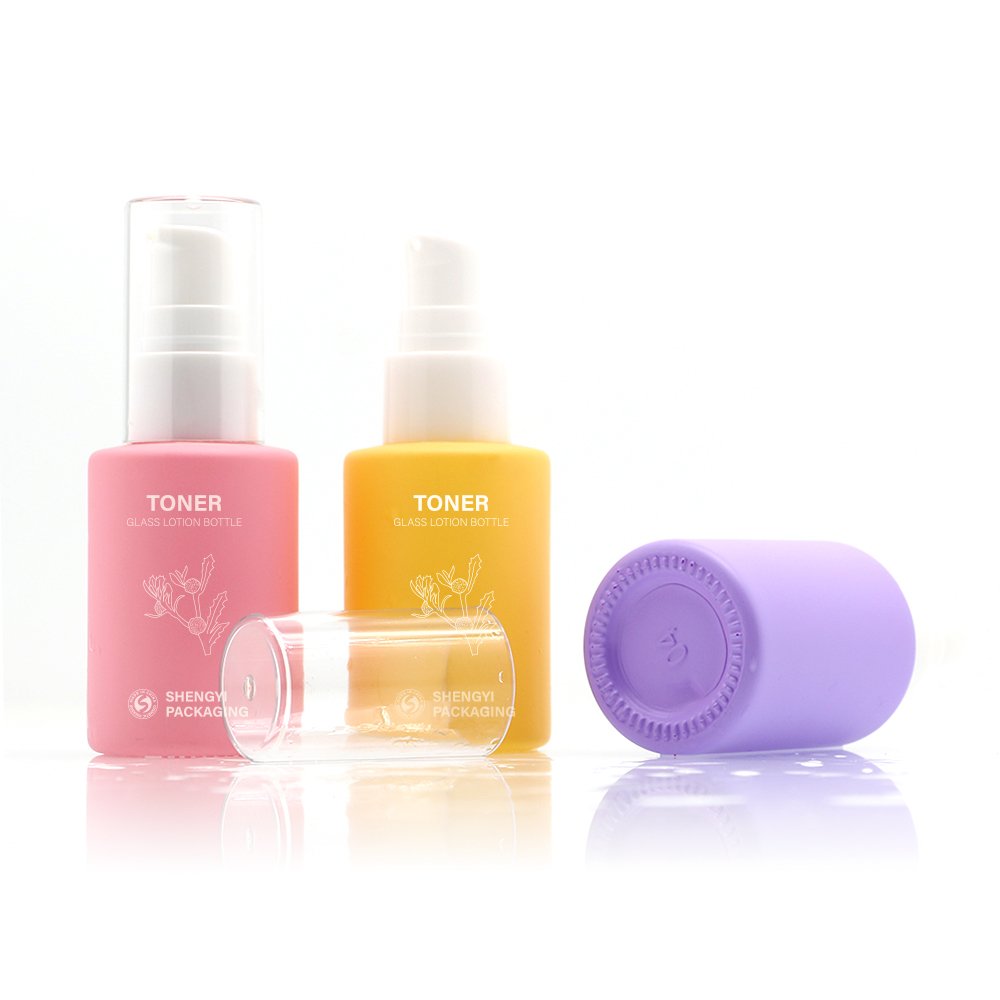 luxury hot pink white black spray macaron 30ml 40ml face oil glass sample pump lid essential oil perfume bottle 50ml with box