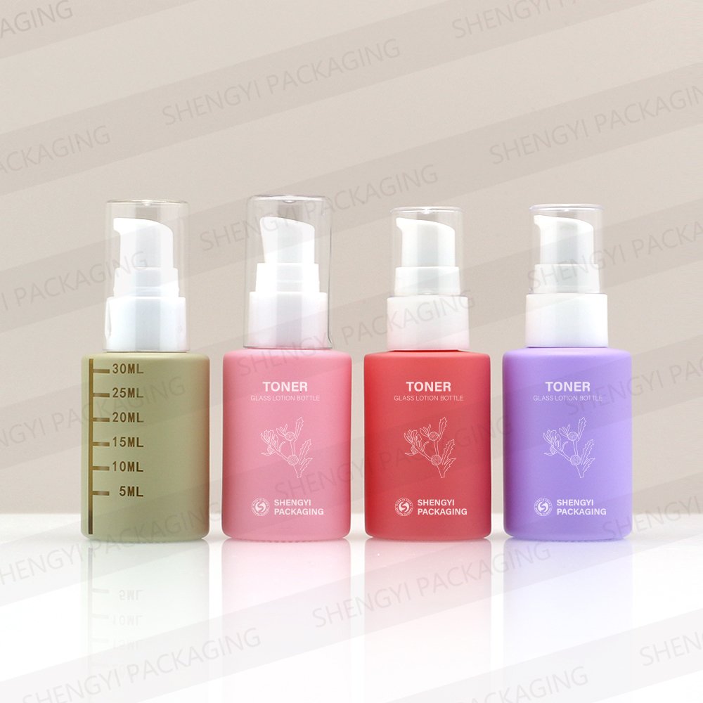 luxury hot pink white black spray macaron 30ml 40ml face oil glass sample pump lid essential oil perfume bottle 50ml with box
