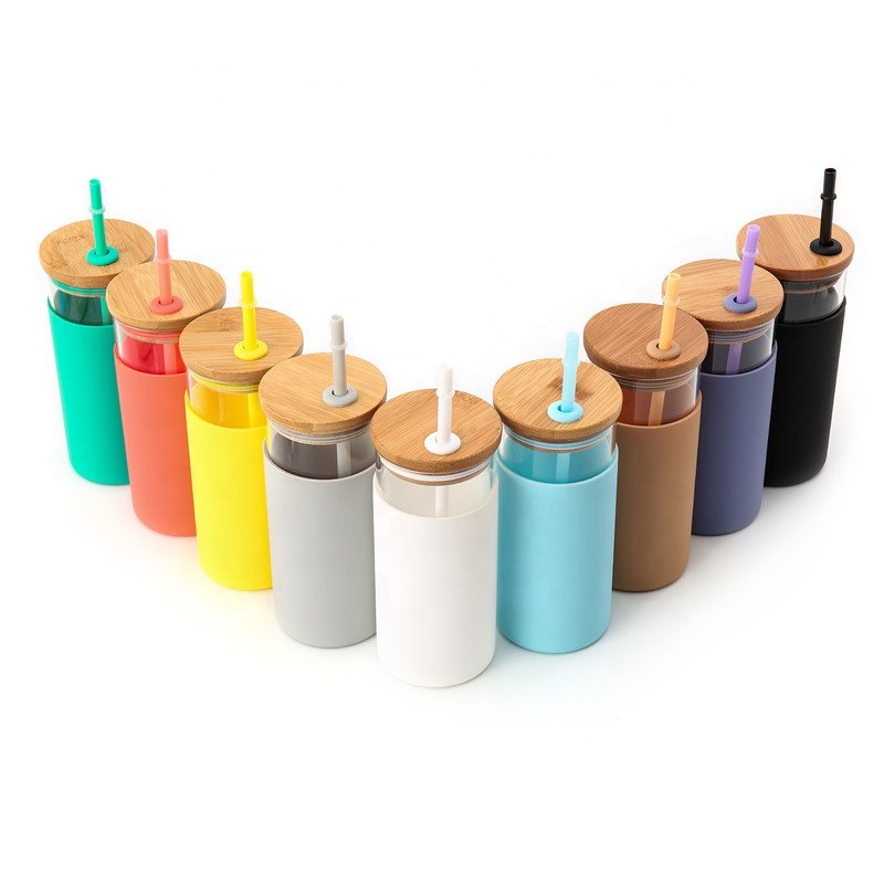 Super September Hot Sale Sports Water Bottle Silicone Sleeve Bamboo Lid High Borosilicate Material BPA-Free Customizable Straw