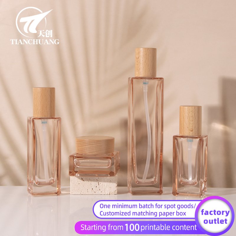 Skin care glass bottle new spot 120ml emulsion glass bottle solid wood lid cream cream cream sub-bottle can print logo