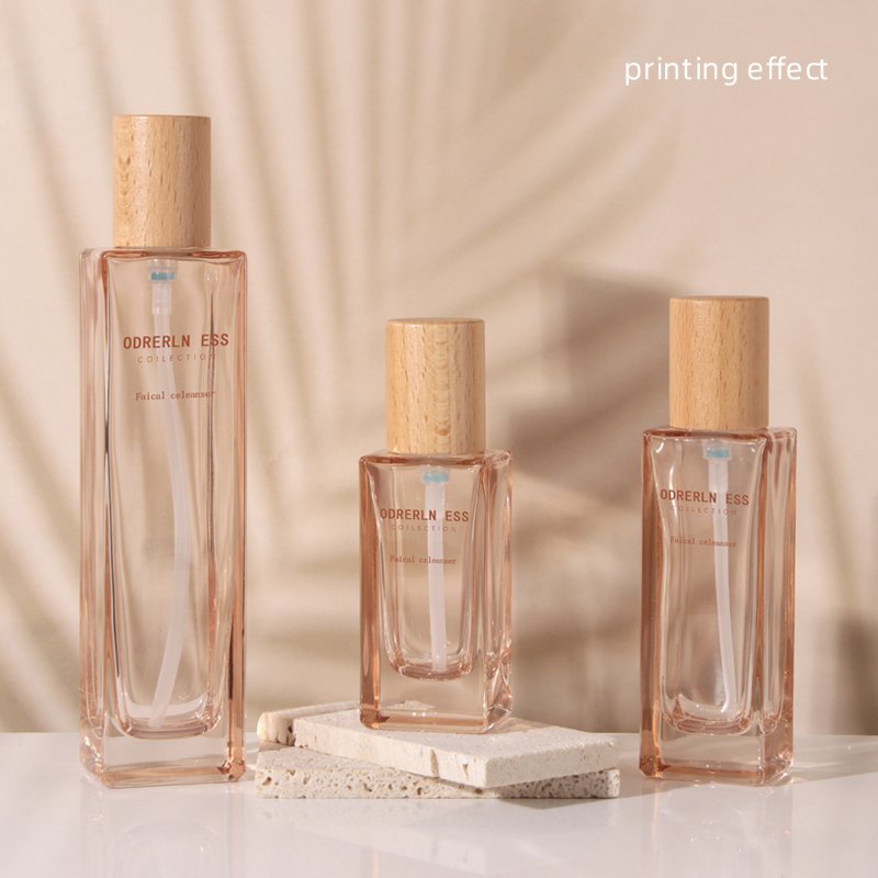 Skin care glass bottle new spot 120ml emulsion glass bottle solid wood lid cream cream cream sub-bottle can print logo