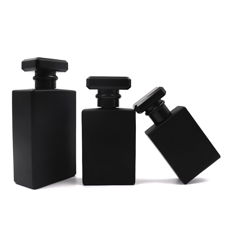 Luxury 30ml 50ml 100ml 1oz 3oz Flat Square Black Clear Glass Perfume Bottle With Square Lid