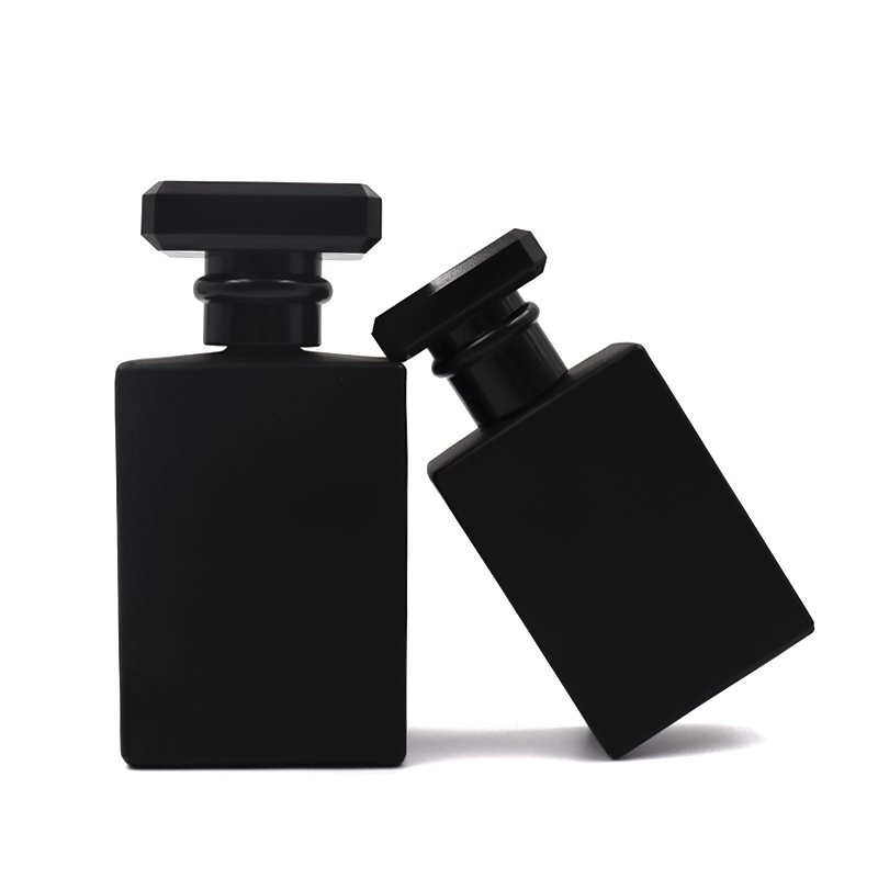 Luxury 30ml 50ml 100ml 1oz 3oz Flat Square Black Clear Glass Perfume Bottle With Square Lid