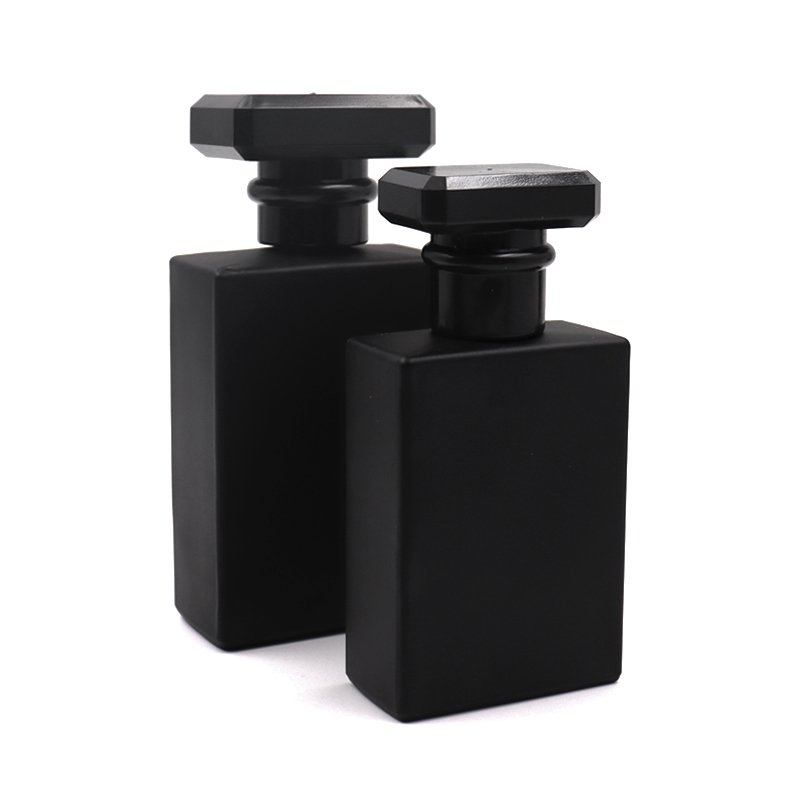 Luxury 30ml 50ml 100ml 1oz 3oz Flat Square Black Clear Glass Perfume Bottle With Square Lid
