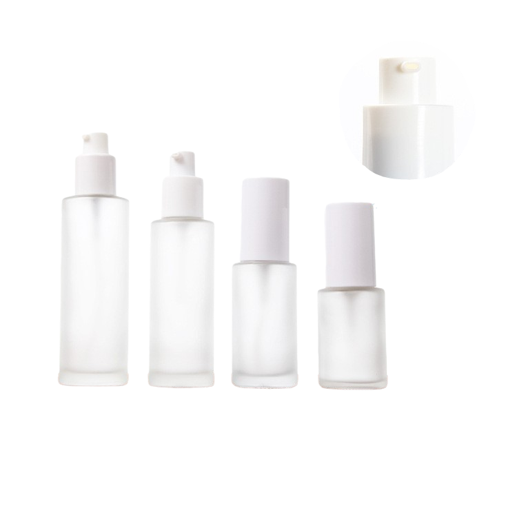 Round flat shoulder frosted glass bottle lotion bottle 20-120ml white CD cream pump cosmetic lotion essence glass sub-bottle