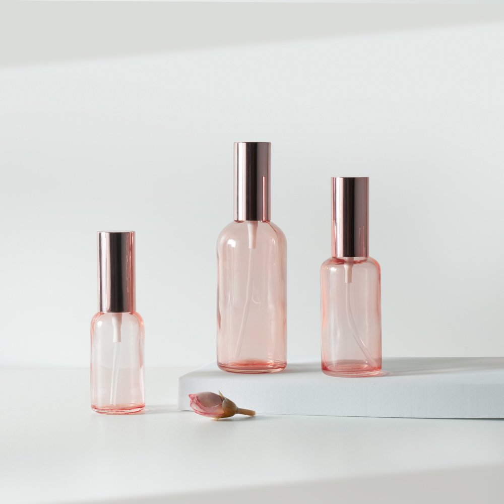 10ml 15ml 20ml 30ml 50ml 100ml Luxury Pink Glass Essential Oil Perfume Glass Bottle Fine Mist Rose Gold Spray Pump Bottle