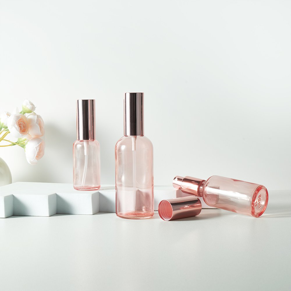 10ml 15ml 20ml 30ml 50ml 100ml Luxury Pink Glass Essential Oil Perfume Glass Bottle Fine Mist Rose Gold Spray Pump Bottle