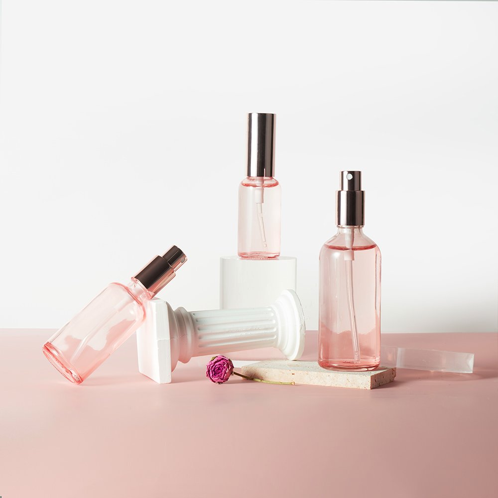 10ml 15ml 20ml 30ml 50ml 100ml Luxury Pink Glass Essential Oil Perfume Glass Bottle Fine Mist Rose Gold Spray Pump Bottle