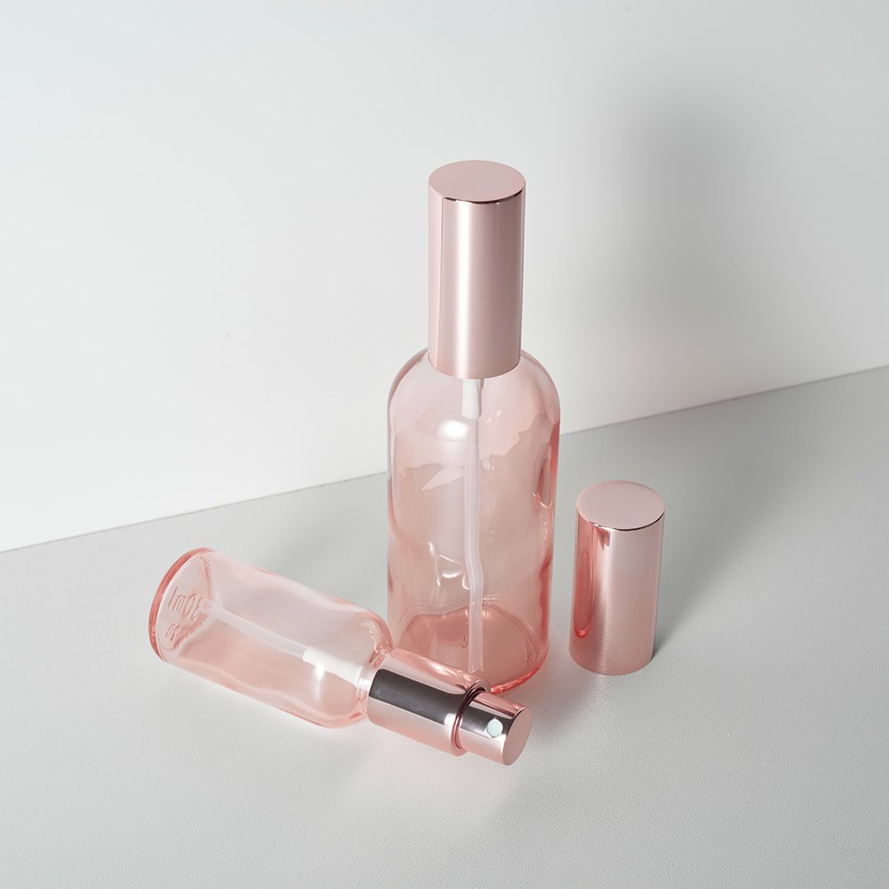 10ml 15ml 20ml 30ml 50ml 100ml Luxury Pink Glass Essential Oil Perfume Glass Bottle Fine Mist Rose Gold Spray Pump Bottle