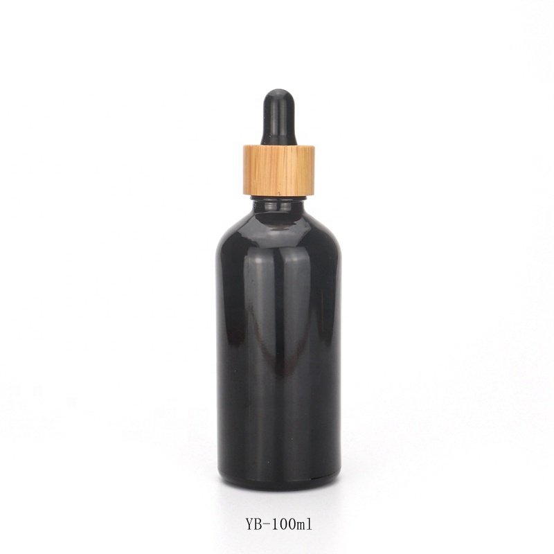 black glass bottle 100ml 50 ml black essential oil bottle 30 ml 15 ml 10 ml bamboo dropper cosmetic bottle