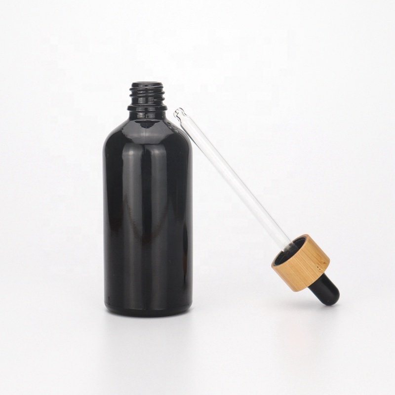 black glass bottle 100ml 50 ml black essential oil bottle 30 ml 15 ml 10 ml bamboo dropper cosmetic bottle