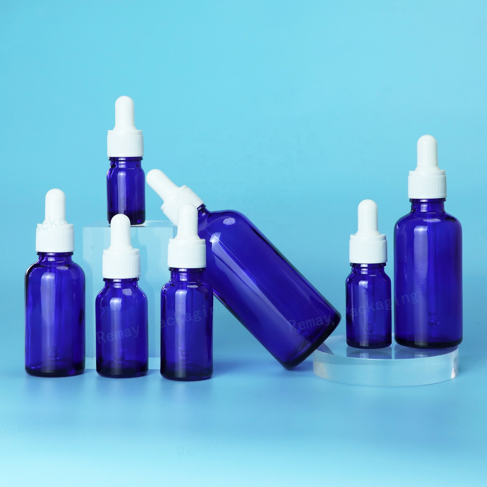 Round oil blue serum glass 20ml 30ml 50ml 100ml eye dropper glass bottle essential oil dropper bottle for cosmetic skin care