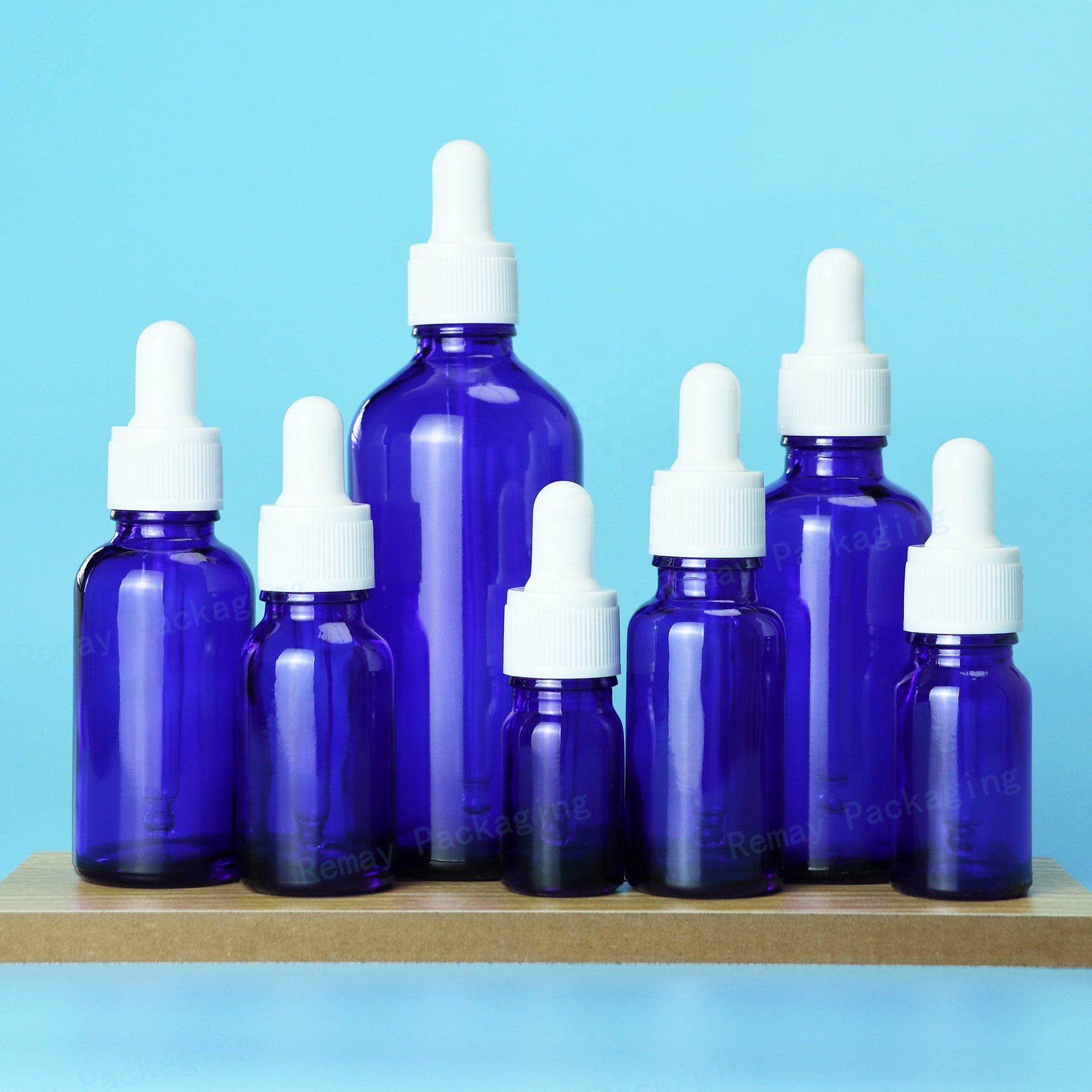 Round oil blue serum glass 20ml 30ml 50ml 100ml eye dropper glass bottle essential oil dropper bottle for cosmetic skin care
