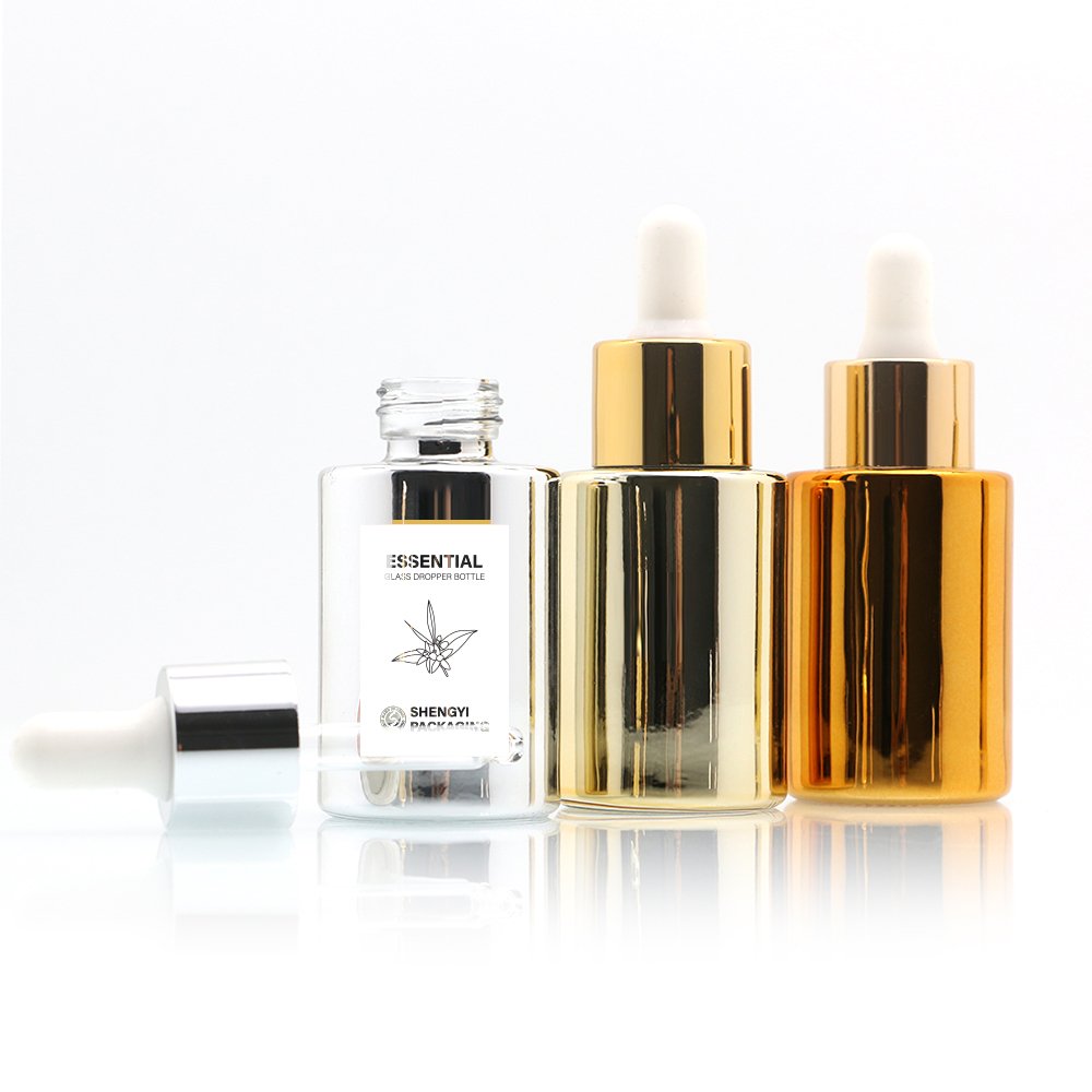 Low Moq Customized Electroplated Gold Silver Luxury Round 1oz 2oz 4oz Flat Shoulder Perfume Essential Oil Cologne Glass Bottles