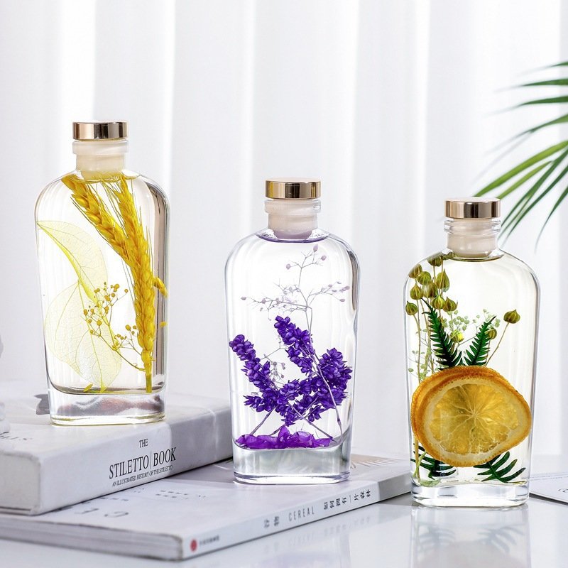 Clear Round Flat 150 Ml Oil Reed Diffuser Aromatherapy Glass Bottles With Stopper