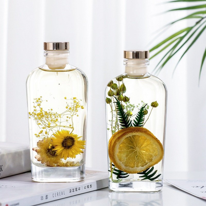 Clear Round Flat 150 Ml Oil Reed Diffuser Aromatherapy Glass Bottles With Stopper