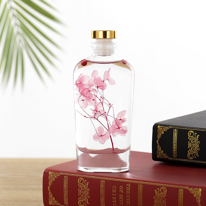 Clear Round Flat 150 Ml Oil Reed Diffuser Aromatherapy Glass Bottles With Stopper