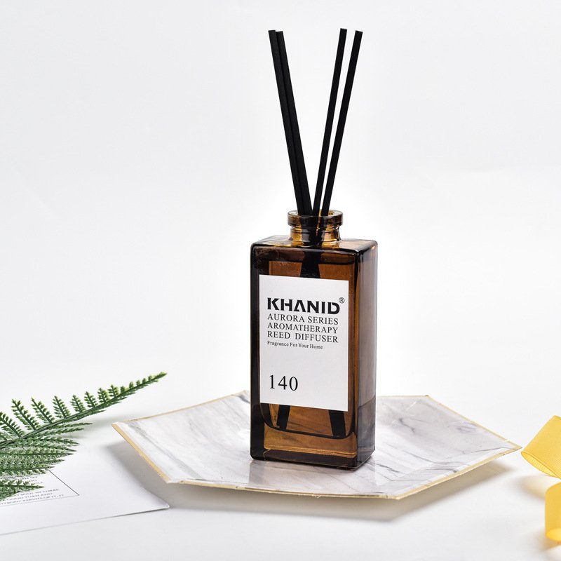 High Quality 50ml 100ml 150ml Square Amber Home Fragrance Reed Diffuser Glass Bottle with glass lid