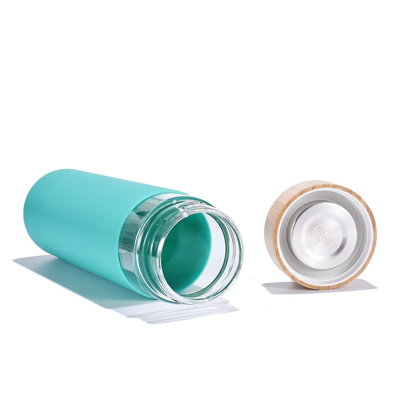 350ml 500ml 550ml 600m BPA-Free Dishwasher Safe Borosilicate Glass Water Bottle with Protective Silicone Sleeve and Bamboo Lid