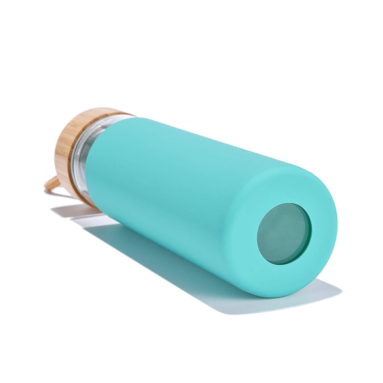 350ml 500ml 550ml 600m BPA-Free Dishwasher Safe Borosilicate Glass Water Bottle with Protective Silicone Sleeve and Bamboo Lid