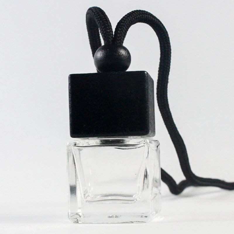 New 8ml Black Wood Cap Empty Glass Bottle Hanging Car Air Freshener Bottle Diffuser
