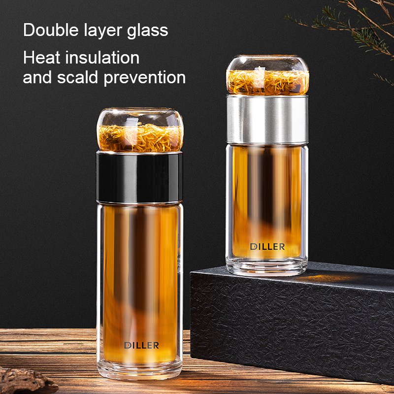 Customized High Borosilicate Glass Water Bottle Eco Friendly Drinking Bottle With Tea Infuser