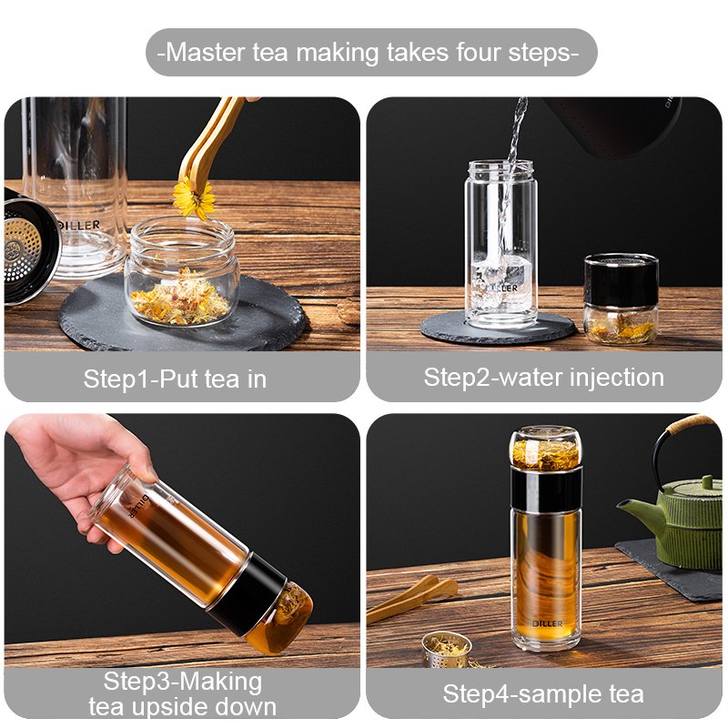 Customized High Borosilicate Glass Water Bottle Eco Friendly Drinking Bottle With Tea Infuser