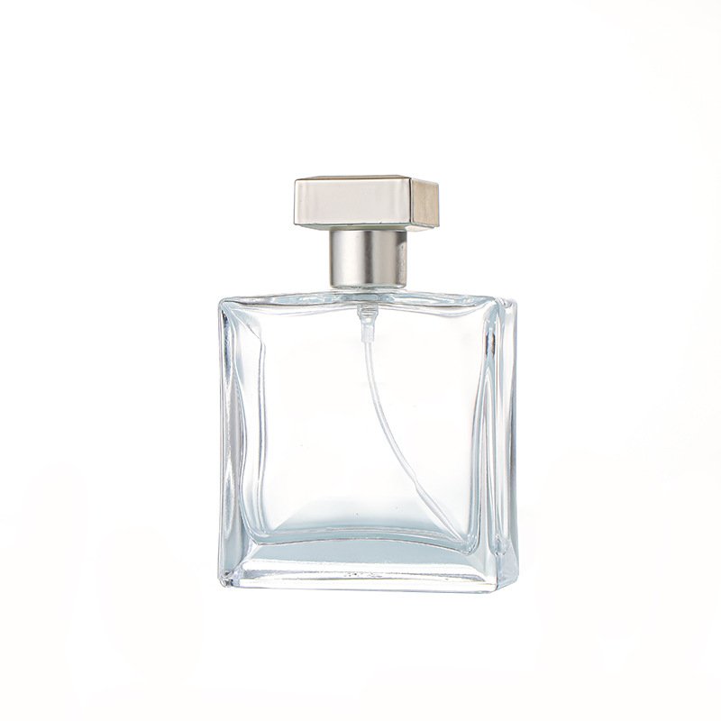 50ml 100ml Transparent Plastic Glass Bottle gold silver Cap Refined Screw Refillable Square Perfume Bottle Cosmetic Use colorful