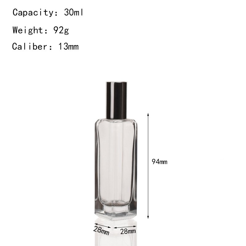 Popular 30ml Square Perfume Glass Bottle in Stock for Cosmetic Liquid Packaging