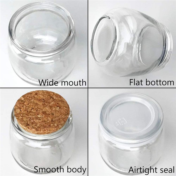 Unique Shape 225ml Empty Clear Pudding Jars with PE Lids and Cork Lids Yogurt Jars