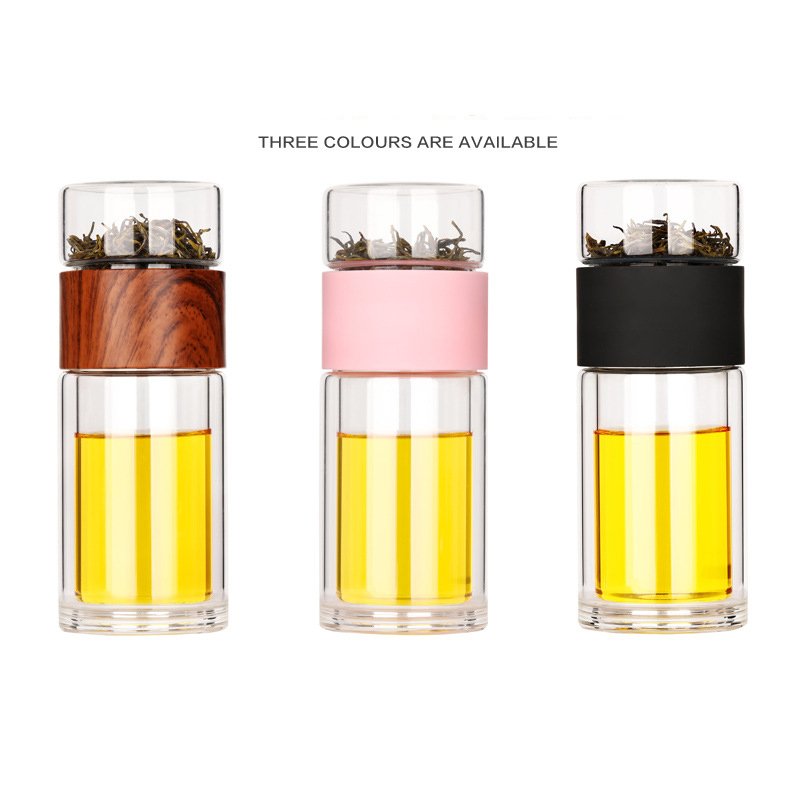 Zogifts High-End Gifts Double Wall Glass Tea Bottle With Stainless Steel Long Infuser