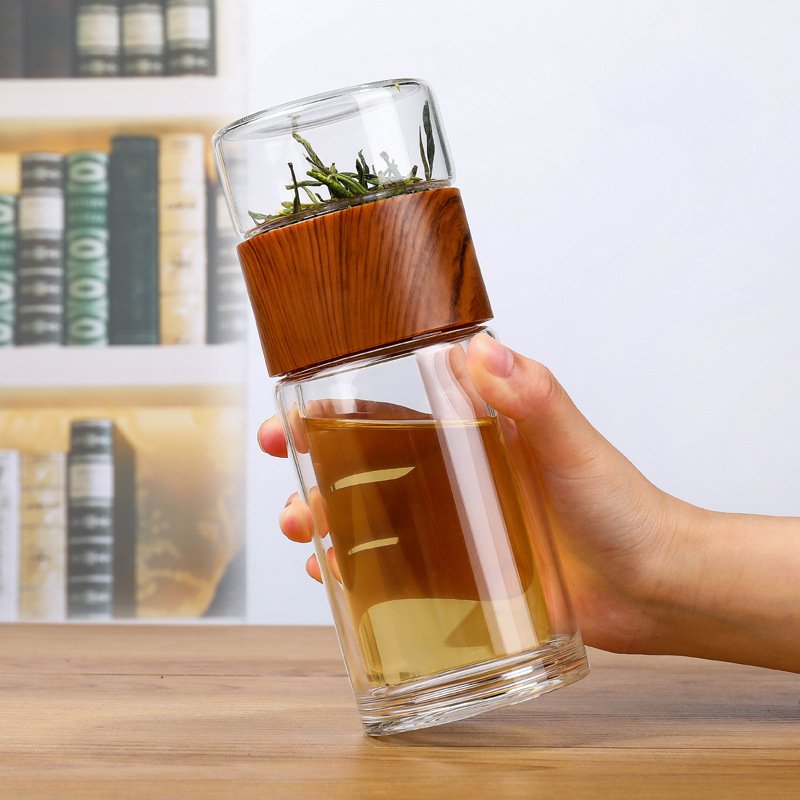 Zogifts High-End Gifts Double Wall Glass Tea Bottle With Stainless Steel Long Infuser