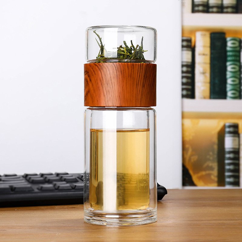 Zogifts High-End Gifts Double Wall Glass Tea Bottle With Stainless Steel Long Infuser