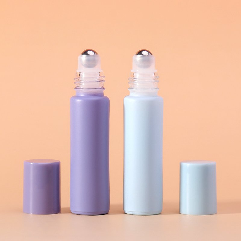 10ml Essential OIl Glass Bottle Frosted Macaron Color Glass Roll On Perfume Bottle With Stainless Steel Roller Ball