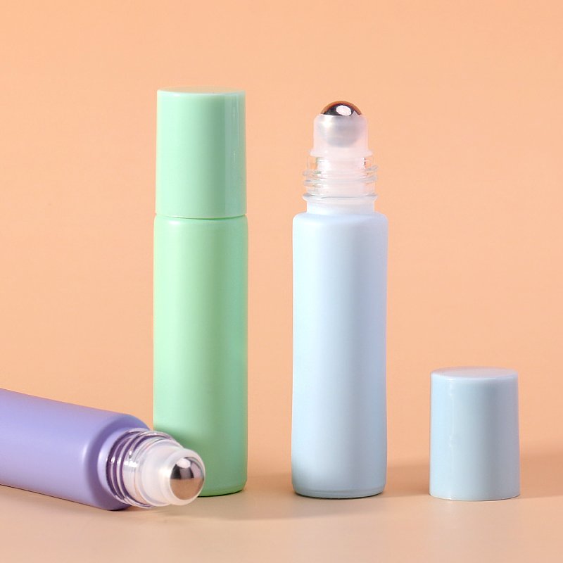 10ml Essential OIl Glass Bottle Frosted Macaron Color Glass Roll On Perfume Bottle With Stainless Steel Roller Ball