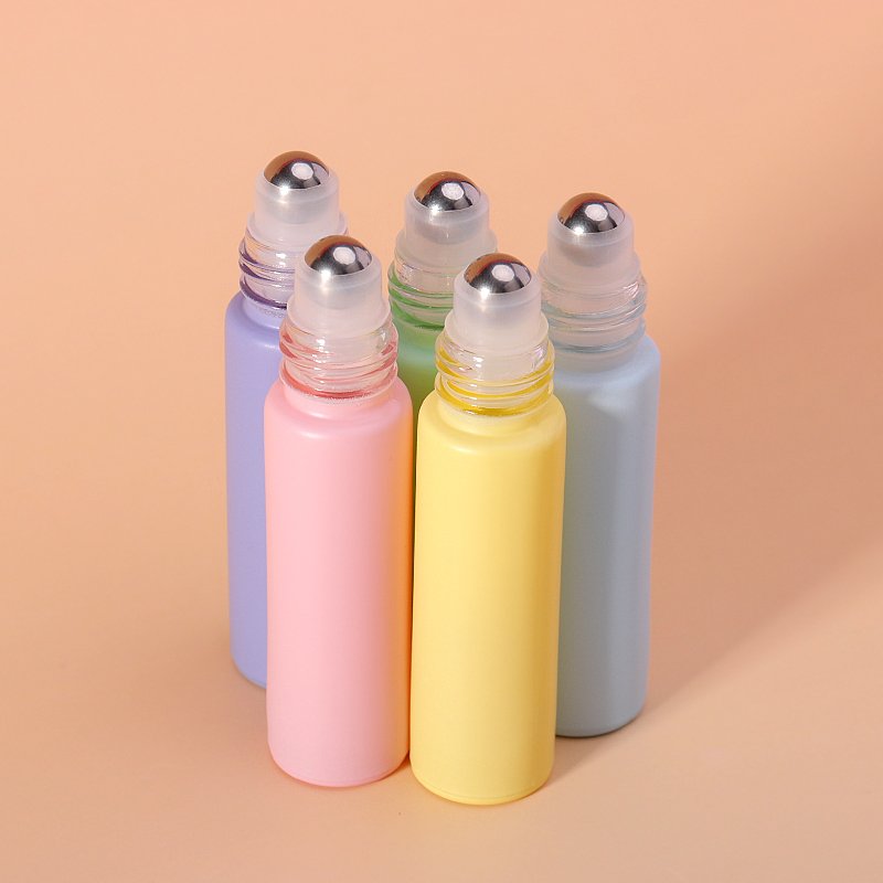 10ml Essential OIl Glass Bottle Frosted Macaron Color Glass Roll On Perfume Bottle With Stainless Steel Roller Ball