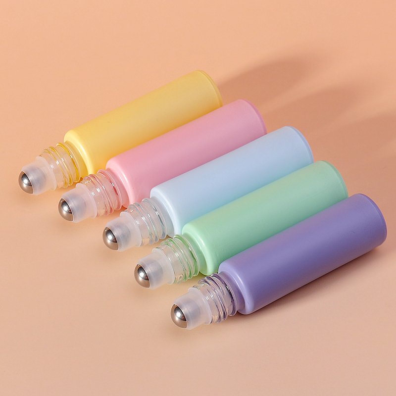 10ml Essential OIl Glass Bottle Frosted Macaron Color Glass Roll On Perfume Bottle With Stainless Steel Roller Ball
