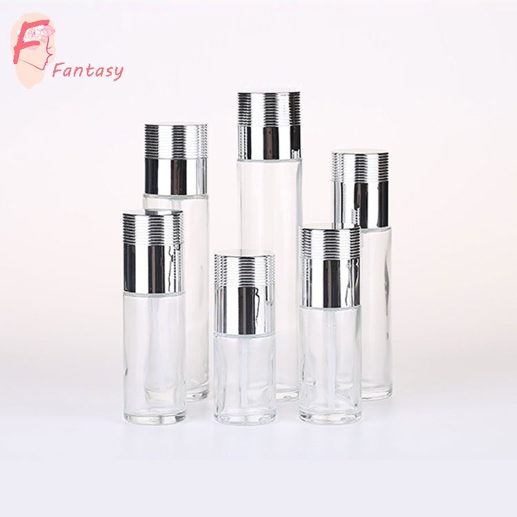 elegant frosted glass bottle packaging set glass lotion bottle with gold pump, sprayer 30ml 50ml cream jar container