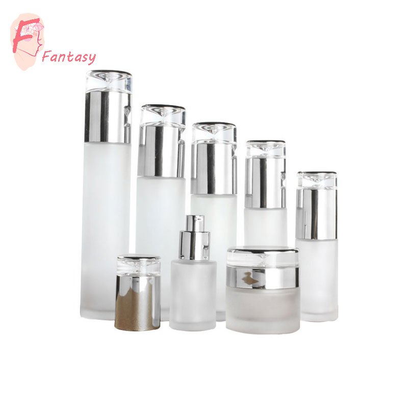 elegant frosted glass bottle packaging set glass lotion bottle with gold pump, sprayer 30ml 50ml cream jar container