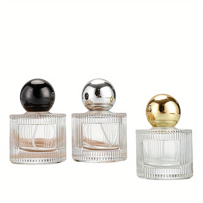 50ml Glass Perfume Bottle with Spray Nozzle Refillable Unscented Transparent Glass Cosmetic Container with Vertical Stripes