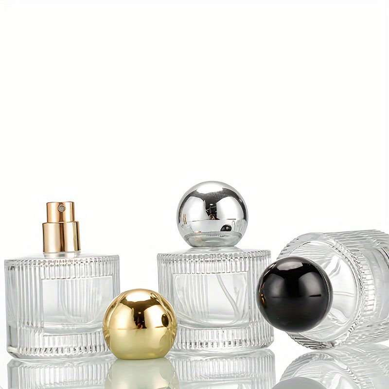 50ml Glass Perfume Bottle with Spray Nozzle Refillable Unscented Transparent Glass Cosmetic Container with Vertical Stripes