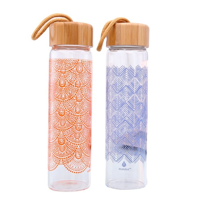 550ML Custom Printed Borosilicate Drinking Glass Water Bottle with Bamboo Lid For Gift Usage