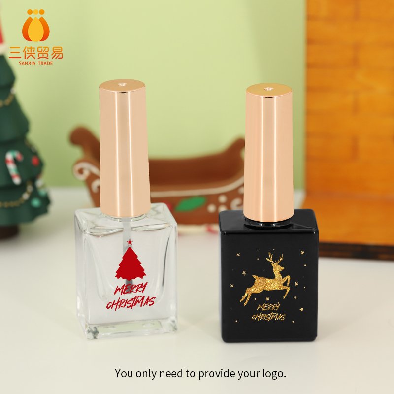 Free Sample Wholesale 10ml Custom logo bulk uv gel glass bottle empty black square gel nail polish bottle with brush