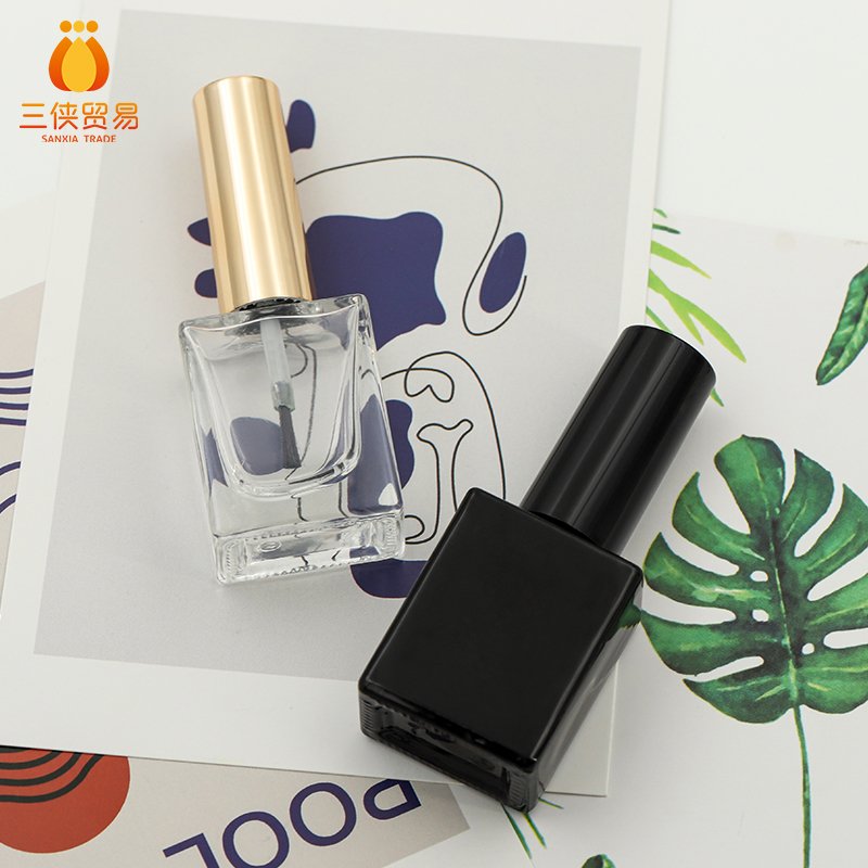 Free Sample Wholesale 10ml Custom logo bulk uv gel glass bottle empty black square gel nail polish bottle with brush