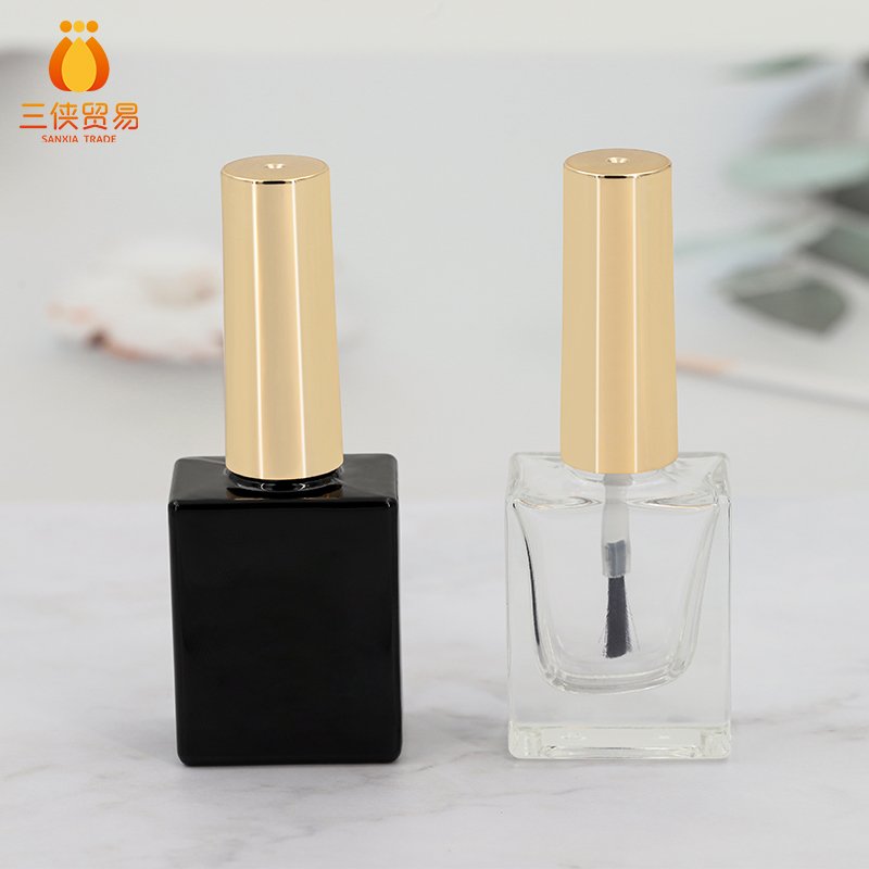 Free Sample Wholesale 10ml Custom logo bulk uv gel glass bottle empty black square gel nail polish bottle with brush