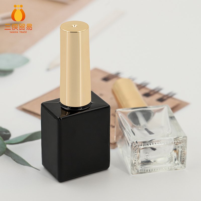 Free Sample Wholesale 10ml Custom logo bulk uv gel glass bottle empty black square gel nail polish bottle with brush